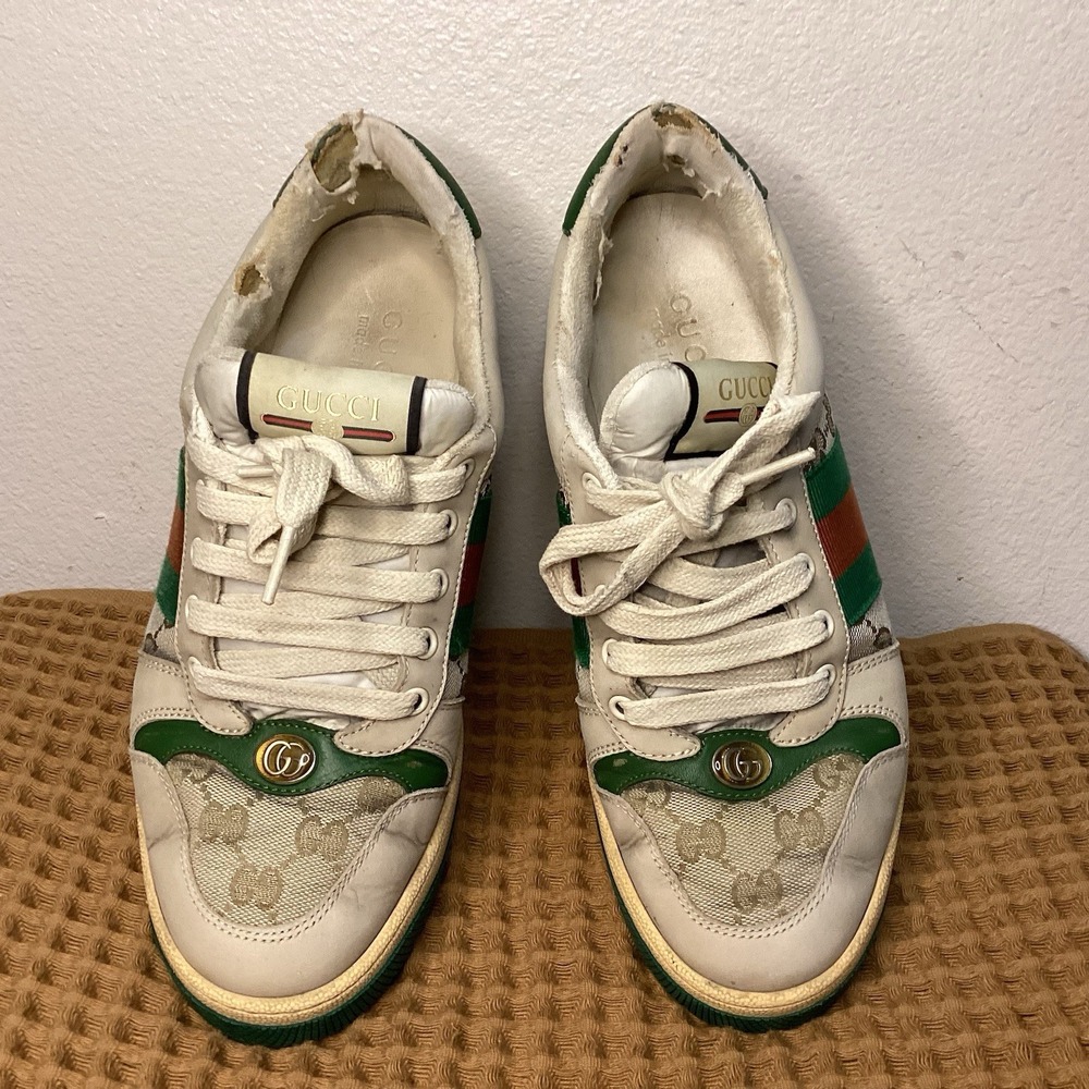 GUCCI Men's Screener GG Distressed Leather Sneakers Size UK 7 US 8 Beige Brown - Picture 8 of 12